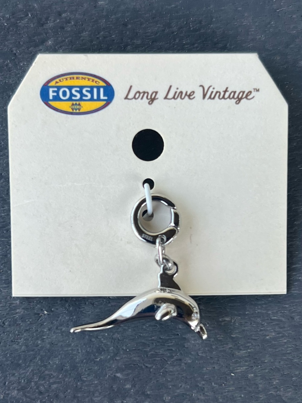 Fossil Silver Dolphin Charm with Lobster Clasp
